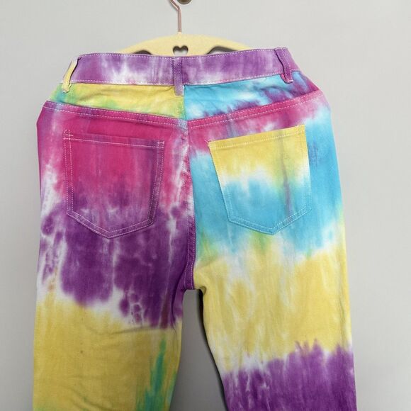 NWT AMERICAN BAZI Unicorn Jeans S Sliced Tie Dye Rainbow Pride JoJo stage club - Picture 9 of 16